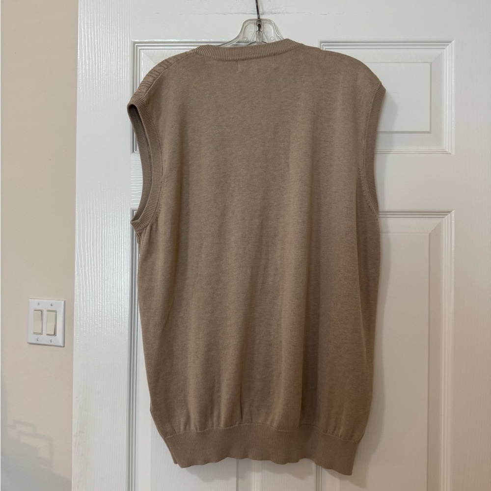Alan Flusser Men’s Button Front Vest Khaki Size M Cable Knit Front Silk & Cotton - Picture 2 of 6